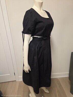Rinascimento Black Cotton Short Sleeve Midi Dress with Side Side Out M
